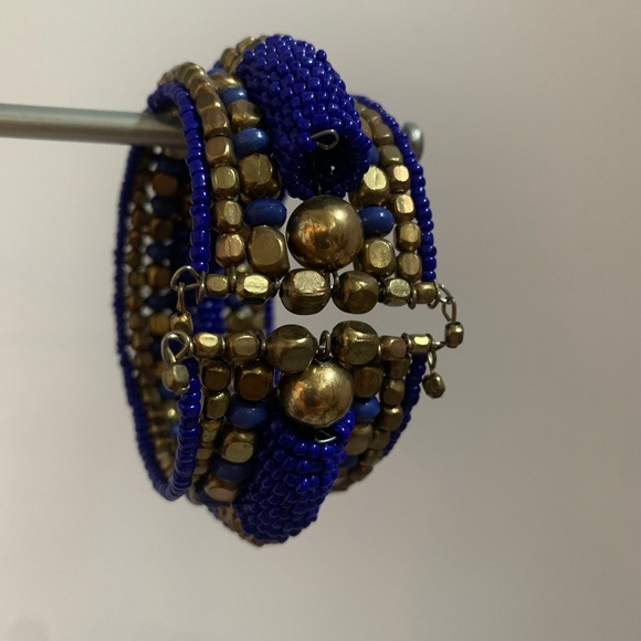Boho blue beaded bracelet cuff - Picture 3 of 4